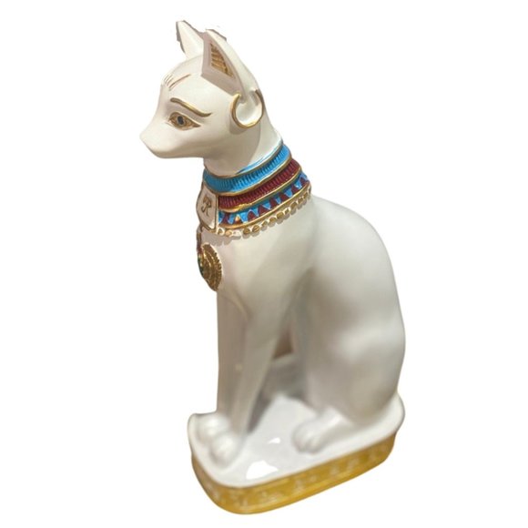 Egyptian Cat Bastet Goddess White Statue Figurine 8" - Picture 3 of 4